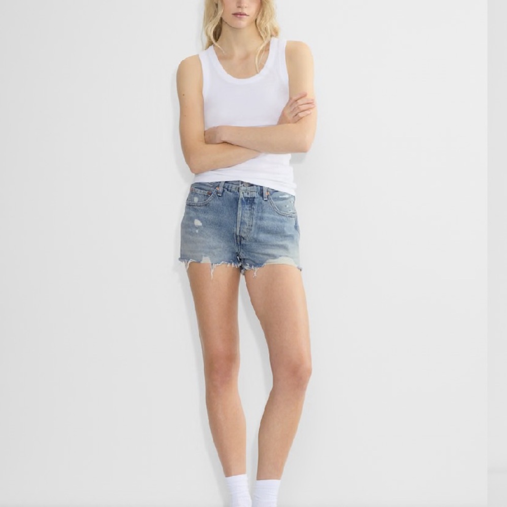 Levi's 501 Blue Jean Shorts High-Waisted Distressed